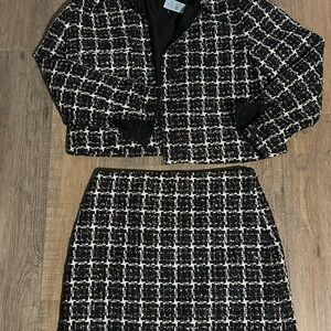LOFT Black and White Tweed Blazer Set
